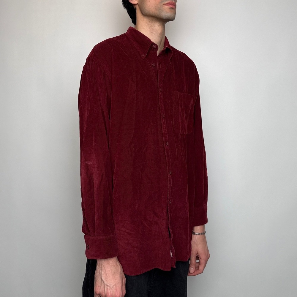 Nordstrom Mens Burgundy Corduroy Button Down Shirt Large Long Sleeve Cotton - Picture 4 of 9